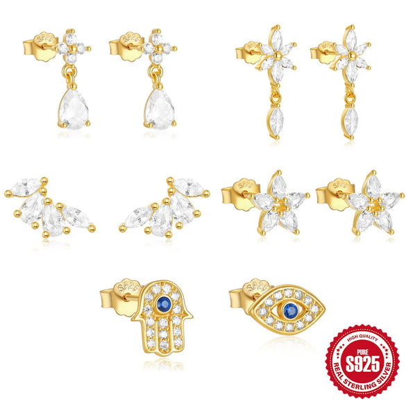 1 Pair Sterling Silver Zircon Eye Flower Ear Studs