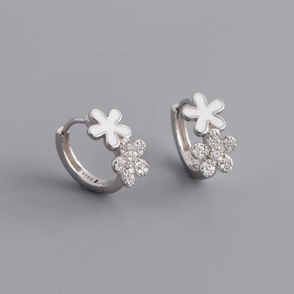 1 Pair Sterling Silver Zircon Flower Earrings