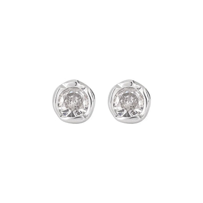 1 Pair Sterling Silver Zircon Geometric Ear Studs