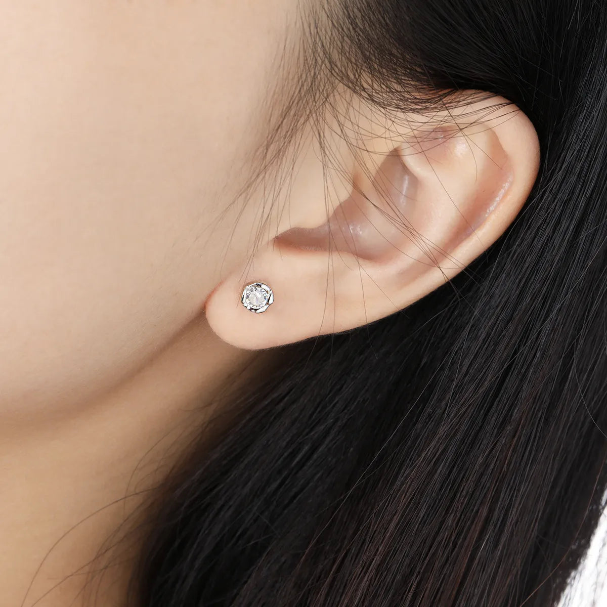 1 Pair Sterling Silver Zircon Geometric Ear Studs