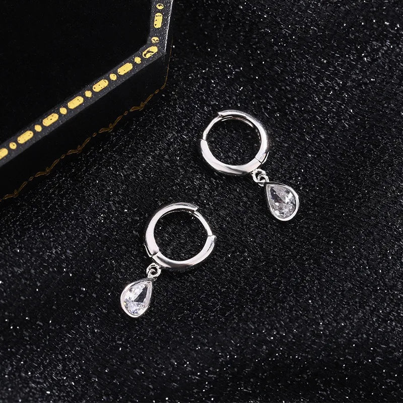 1 Pair Sterling Silver Zircon Water Droplets Drop Earrings