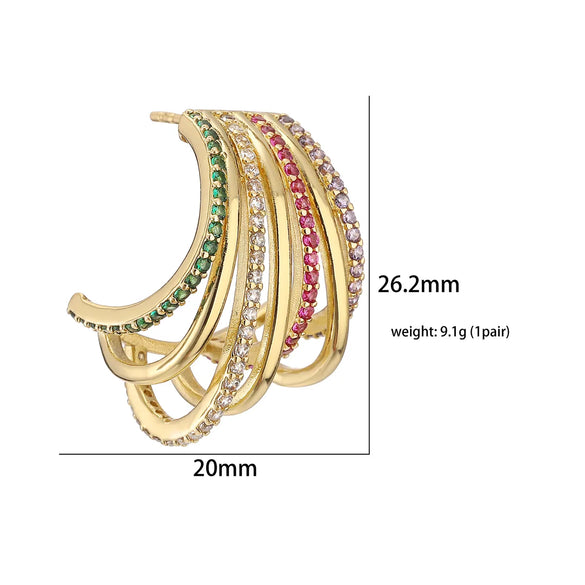 1 Pair Streetwear C Shape Layered Hollow Out Inlay Copper Zircon 18k Gold Plated Ear Studs