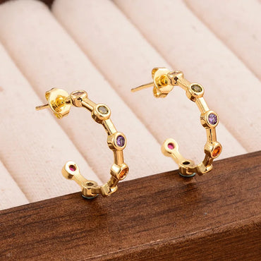 1 Pair Streetwear C Shape Plating Inlay Copper Zircon Ear Studs