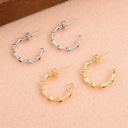 1 Pair Streetwear C Shape Plating Inlay Copper Zircon Ear Studs