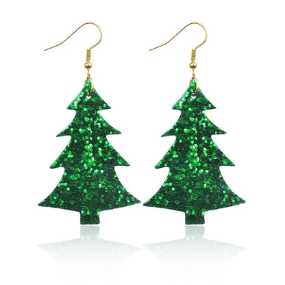 1 Pair Streetwear Christmas Tree Pu Leather Drop Earrings