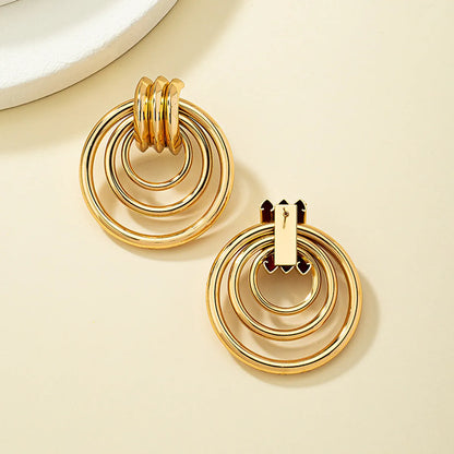 1 Pair Streetwear Circle Plating Hollow Out Metal Drop Earrings