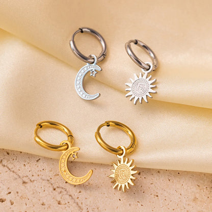 1 Pair Streetwear Commute Star Moon Asymmetrical Polishing Plating 304 Stainless Steel 18K Gold Plated Drop Earrings