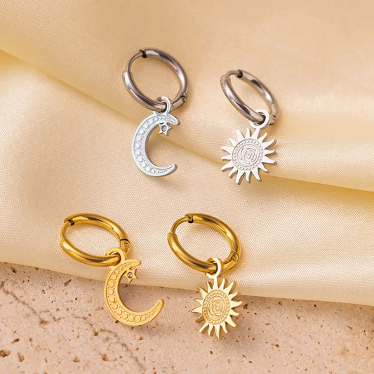 1 Pair Streetwear Commute Star Moon Asymmetrical Polishing Plating 304 Stainless Steel 18K Gold Plated Drop Earrings