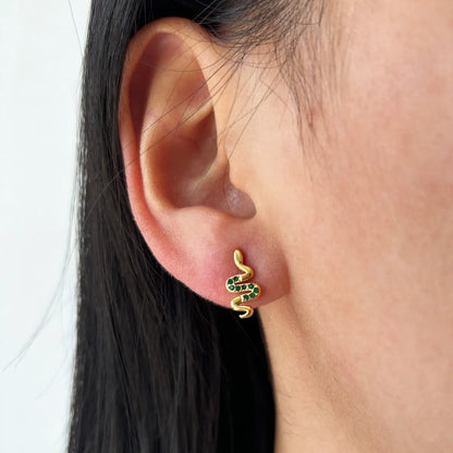 1 Pair Streetwear Cool Style Snake Inlay 304 Stainless Steel Zircon 18K Gold Plated Ear Studs