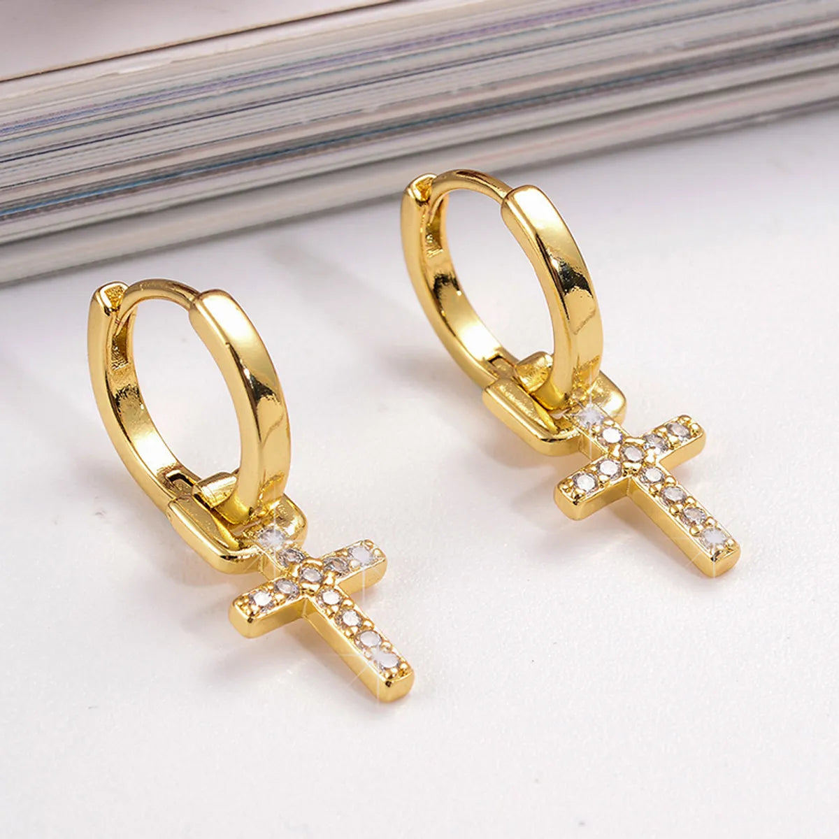 1 Pair Streetwear Cross Devil's Eye Plating Inlay Copper Zircon Drop Earrings