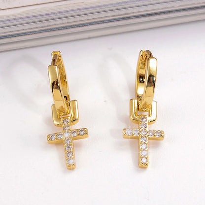 1 Pair Streetwear Cross Devil's Eye Plating Inlay Copper Zircon Drop Earrings