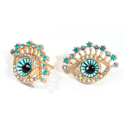 1 Pair Streetwear Eye Inlay Alloy Artificial Gemstones Ear Studs