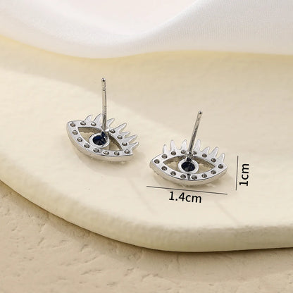 1 Pair Streetwear Eye Inlay Copper Zircon Gold Plated Ear Studs