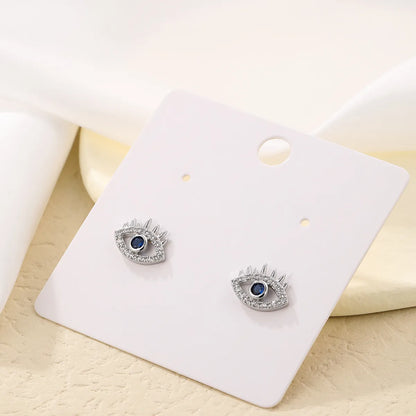 1 Pair Streetwear Eye Inlay Copper Zircon Gold Plated Ear Studs