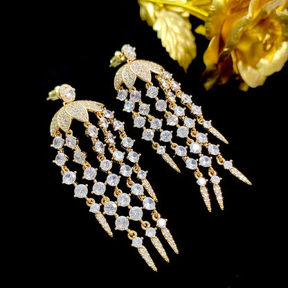 1 Pair Streetwear Geometric Tassel Inlay Copper Zircon Drop Earrings