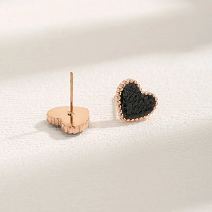 1 Pair Streetwear Heart Shape Inlay Stainless Steel Zircon Rose Gold Plated Ear Studs