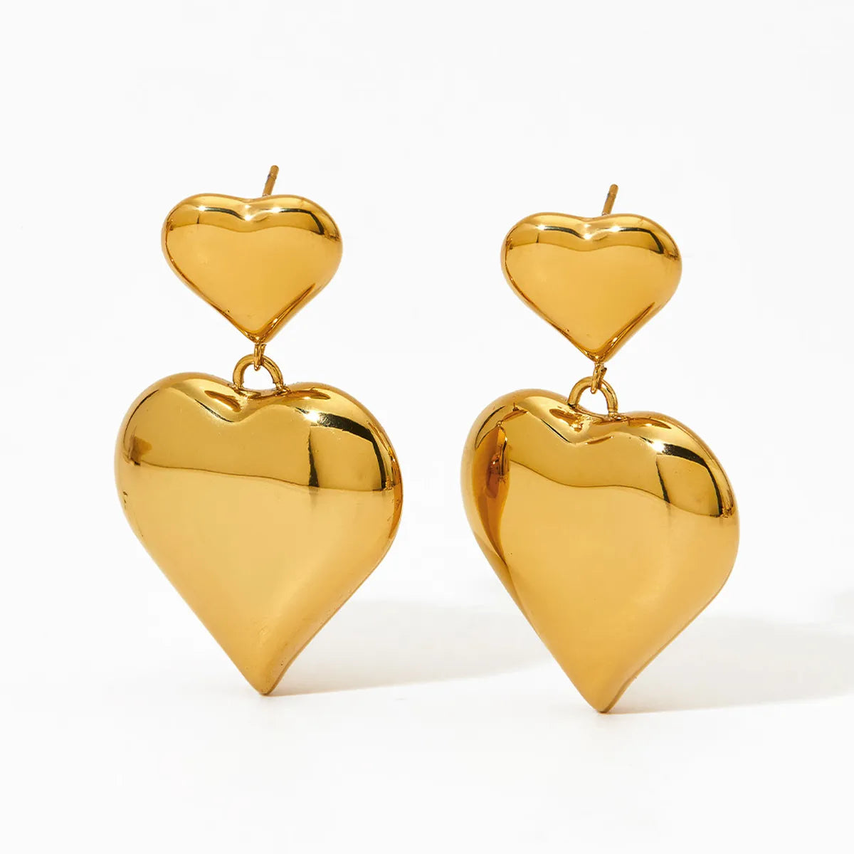 1 Pair Streetwear Heart Shape Polishing Plating Stainless Steel 14k Gold Plated White Gold Plated Gold Plated Drop Earrings