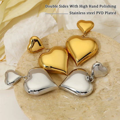 1 Pair Streetwear Heart Shape Polishing Plating Stainless Steel 14k Gold Plated White Gold Plated Gold Plated Drop Earrings