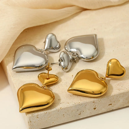 1 Pair Streetwear Heart Shape Polishing Plating Stainless Steel 14k Gold Plated White Gold Plated Gold Plated Drop Earrings