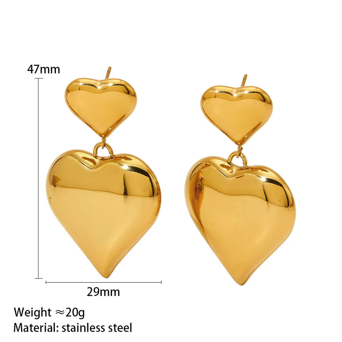 1 Pair Streetwear Heart Shape Polishing Plating Stainless Steel 14k Gold Plated White Gold Plated Gold Plated Drop Earrings