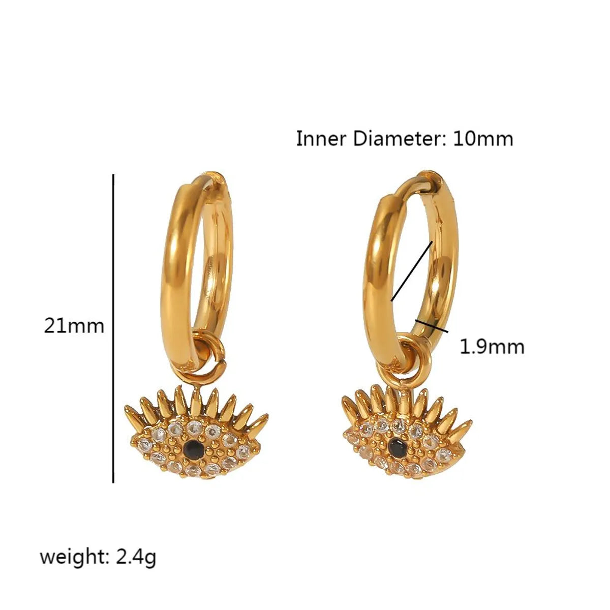 1 Pair Streetwear Hexagram Heart Shape Eye Polishing Plating Inlay Stainless Steel Zircon 18k Gold Plated Drop Earrings