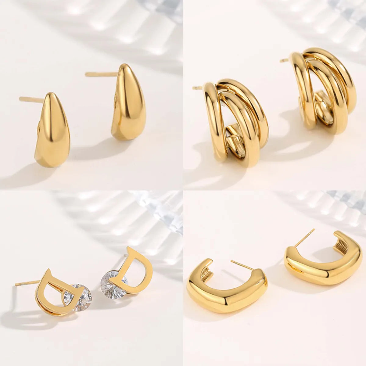 1 Pair Streetwear Irregular Square Water Droplets Plating 304 Stainless Steel 18K Gold Plated Ear Studs