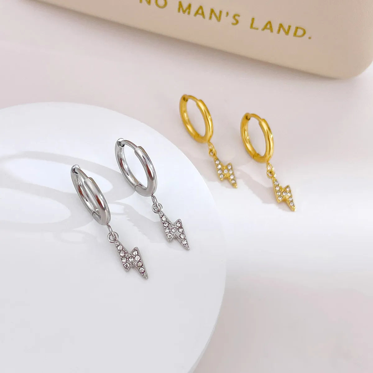 1 Pair Streetwear Lightning Plating Inlay Stainless Steel Zircon White Gold Plated Gold Plated Drop Earrings