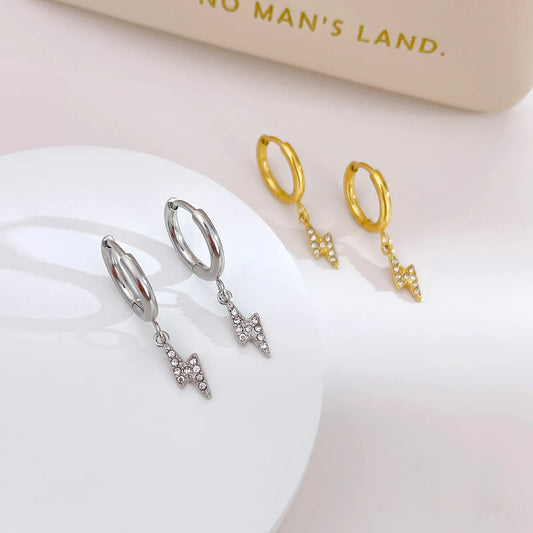 1 Pair Streetwear Lightning Plating Inlay Stainless Steel Zircon White Gold Plated Gold Plated Drop Earrings