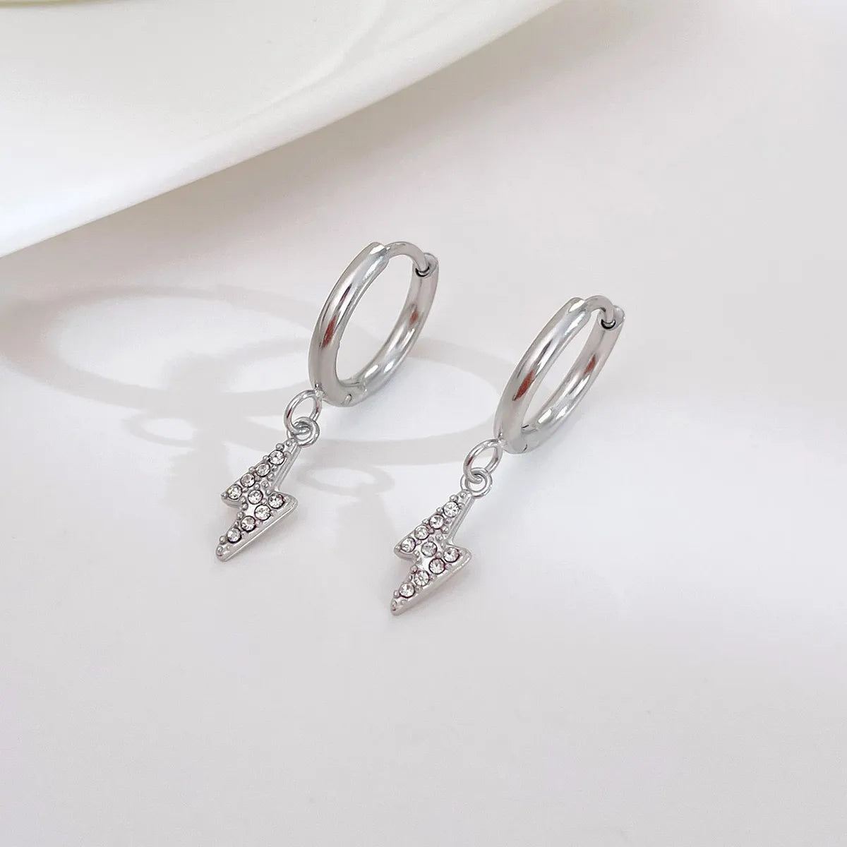 1 Pair Streetwear Lightning Plating Inlay Stainless Steel Zircon White Gold Plated Gold Plated Drop Earrings