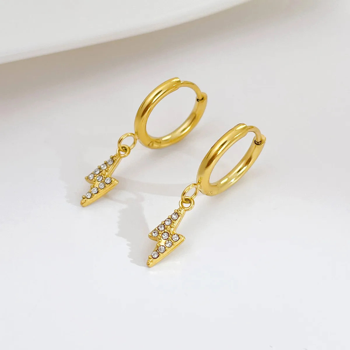 1 Pair Streetwear Lightning Plating Inlay Stainless Steel Zircon White Gold Plated Gold Plated Drop Earrings