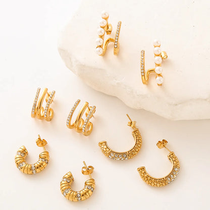 1 Pair Streetwear Paw Print Plating Inlay Stainless Steel Artificial Pearls Artificial Diamond 24k Gold Plated Ear Studs