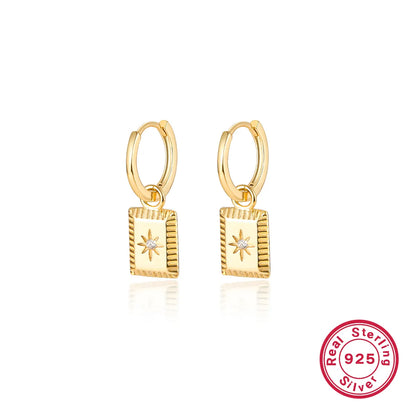 1 Pair Streetwear Rectangle Plating Inlay Sterling Silver Zircon 18k Gold Plated White Gold Plated Drop Earrings