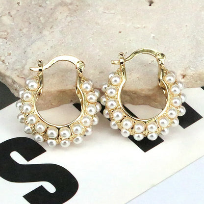 1 Pair Streetwear Round Heart Shape Plating Inlay Copper Artificial Pearls 18k Gold Plated Earrings