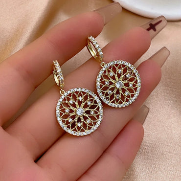 1 Pair Streetwear Round Plating Inlay Copper Zircon White Gold Plated Gold Plated Drop Earrings