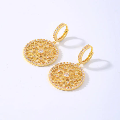 1 Pair Streetwear Round Plating Inlay Copper Zircon White Gold Plated Gold Plated Drop Earrings