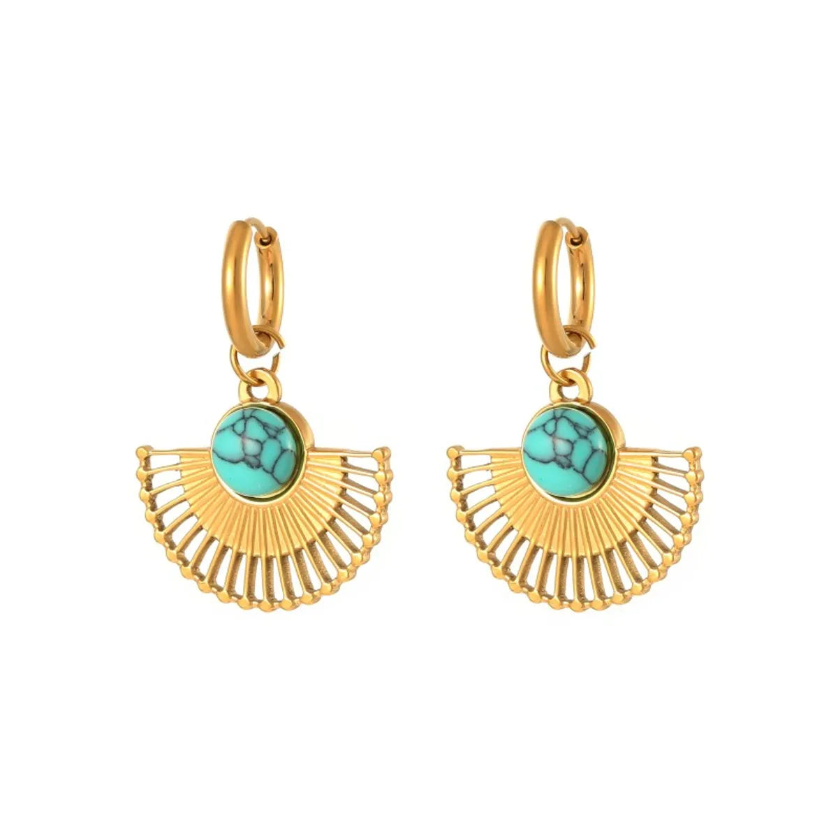 1 Pair Streetwear Sector Polishing Plating Inlay Stainless Steel Turquoise Opal Lapis Lazuli Gold Plated Earrings