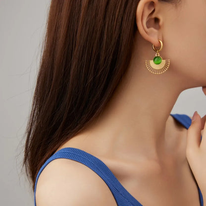 1 Pair Streetwear Sector Polishing Plating Inlay Stainless Steel Turquoise Opal Lapis Lazuli Gold Plated Earrings