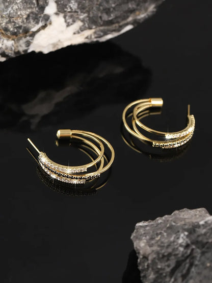 1 Pair Streetwear Shiny C Shape Plating Inlay Copper Zircon 18k Gold Plated Ear Studs