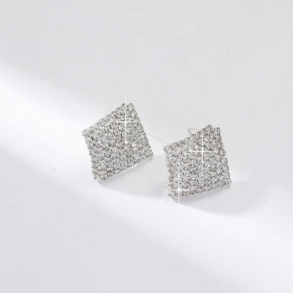 1 Pair Streetwear Shiny Geometric Inlay Alloy Rhinestones Silver Plated Ear Studs