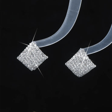 1 Pair Streetwear Shiny Geometric Inlay Alloy Rhinestones Silver Plated Ear Studs