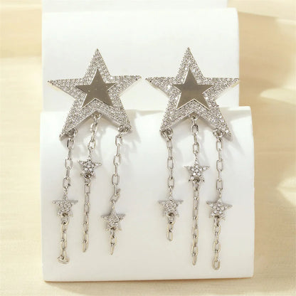 1 Pair Streetwear Shiny Star Plating Inlay Copper Zircon 18k Gold Plated Drop Earrings