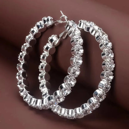 1 Pair Streetwear Solid Color Inlay Ferroalloy Zircon Hoop Earrings