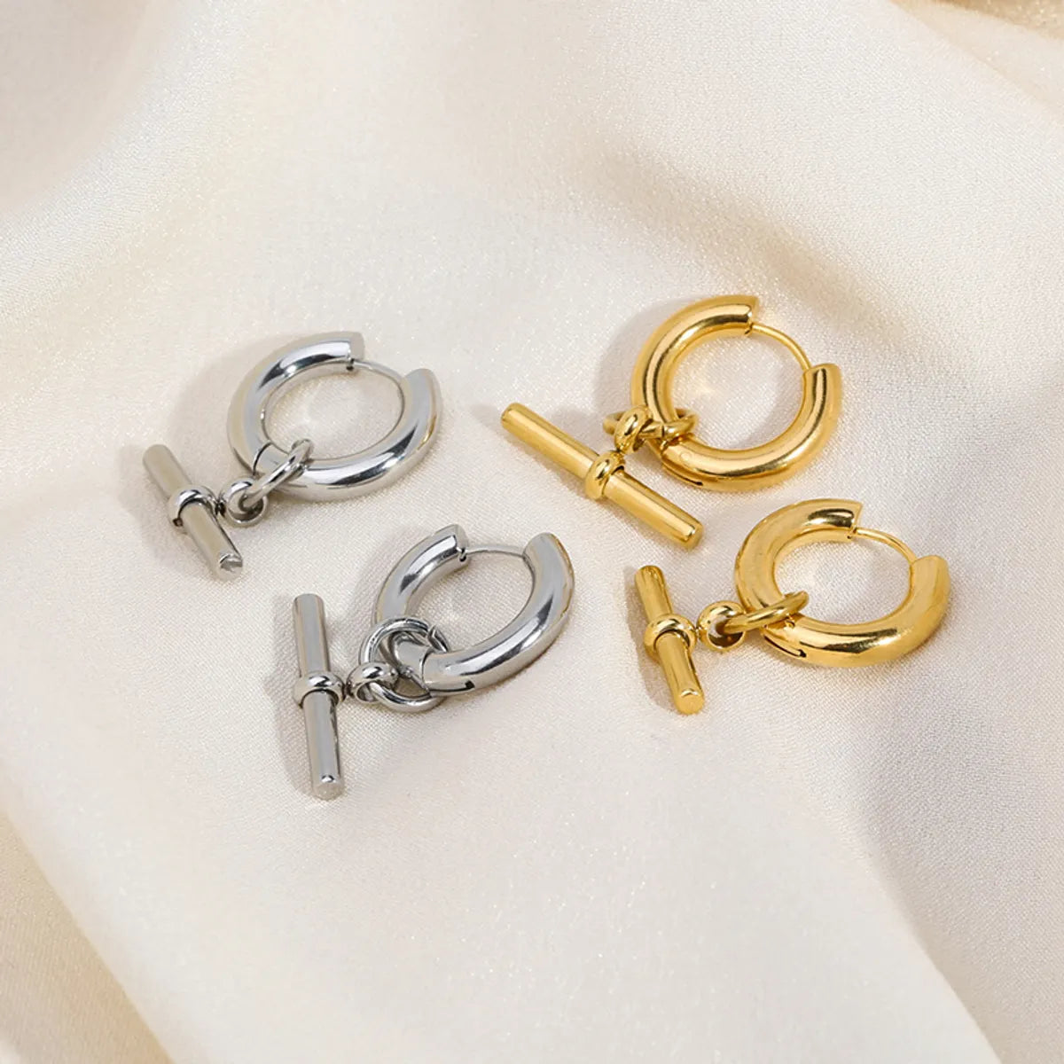 1 Pair Streetwear Solid Color Plating Stainless Steel 18k Gold Plated Earrings