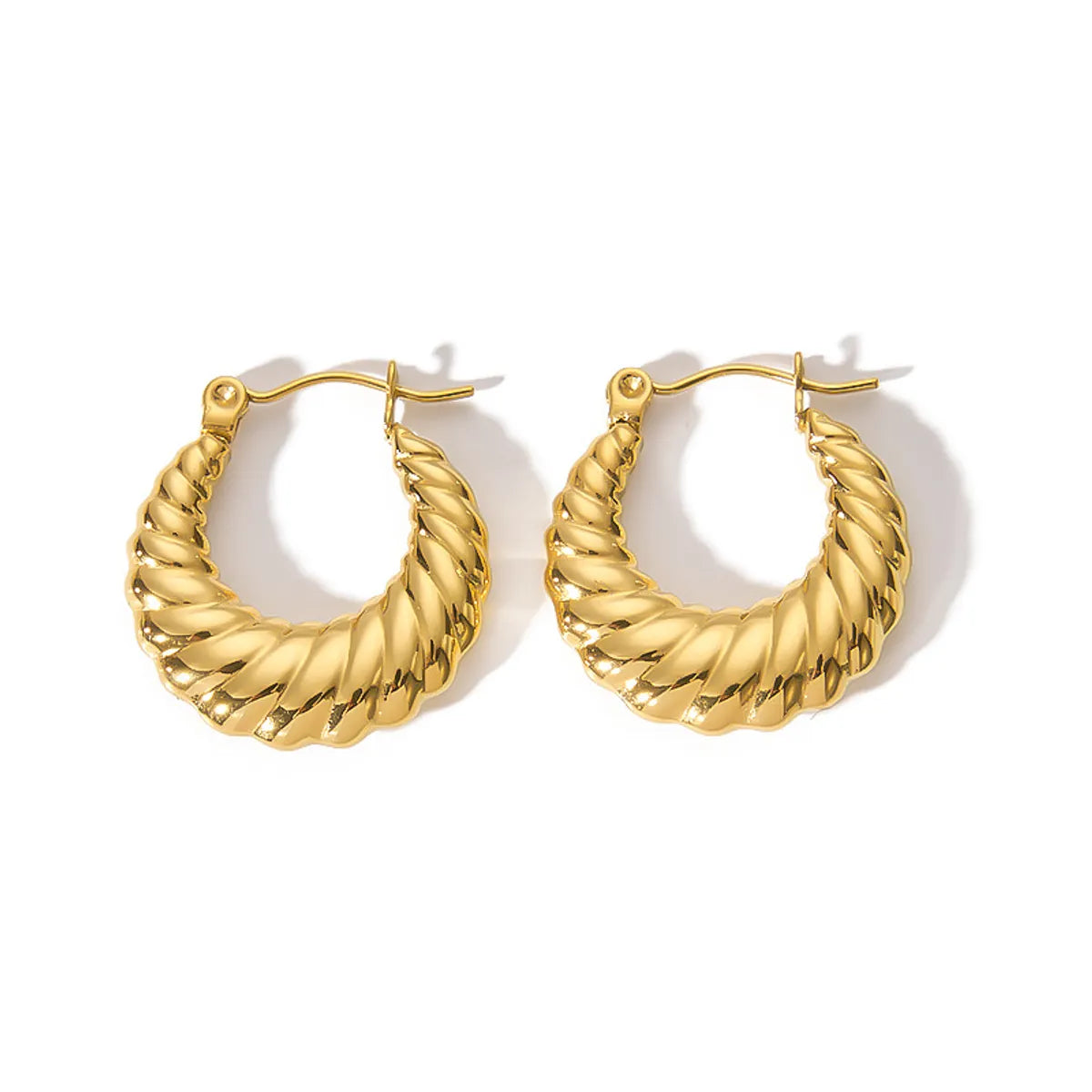 1 Pair Streetwear Spiral Stripe Plating Stainless Steel 18k Gold Plated Hoop Earrings