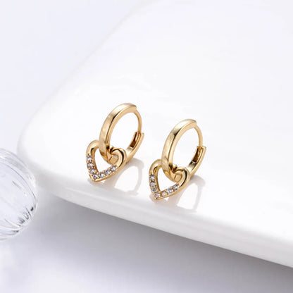 1 Pair Streetwear Star Copper Plating Inlay Zircon 18k Gold Plated Hoop Earrings