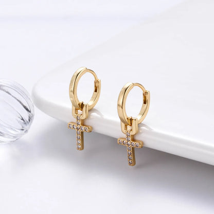 1 Pair Streetwear Star Copper Plating Inlay Zircon 18k Gold Plated Hoop Earrings