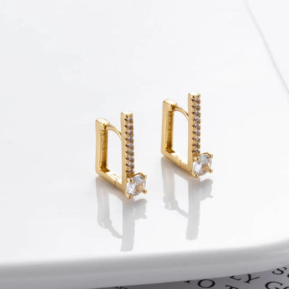 1 Pair Streetwear Star Copper Plating Inlay Zircon 18k Gold Plated Hoop Earrings