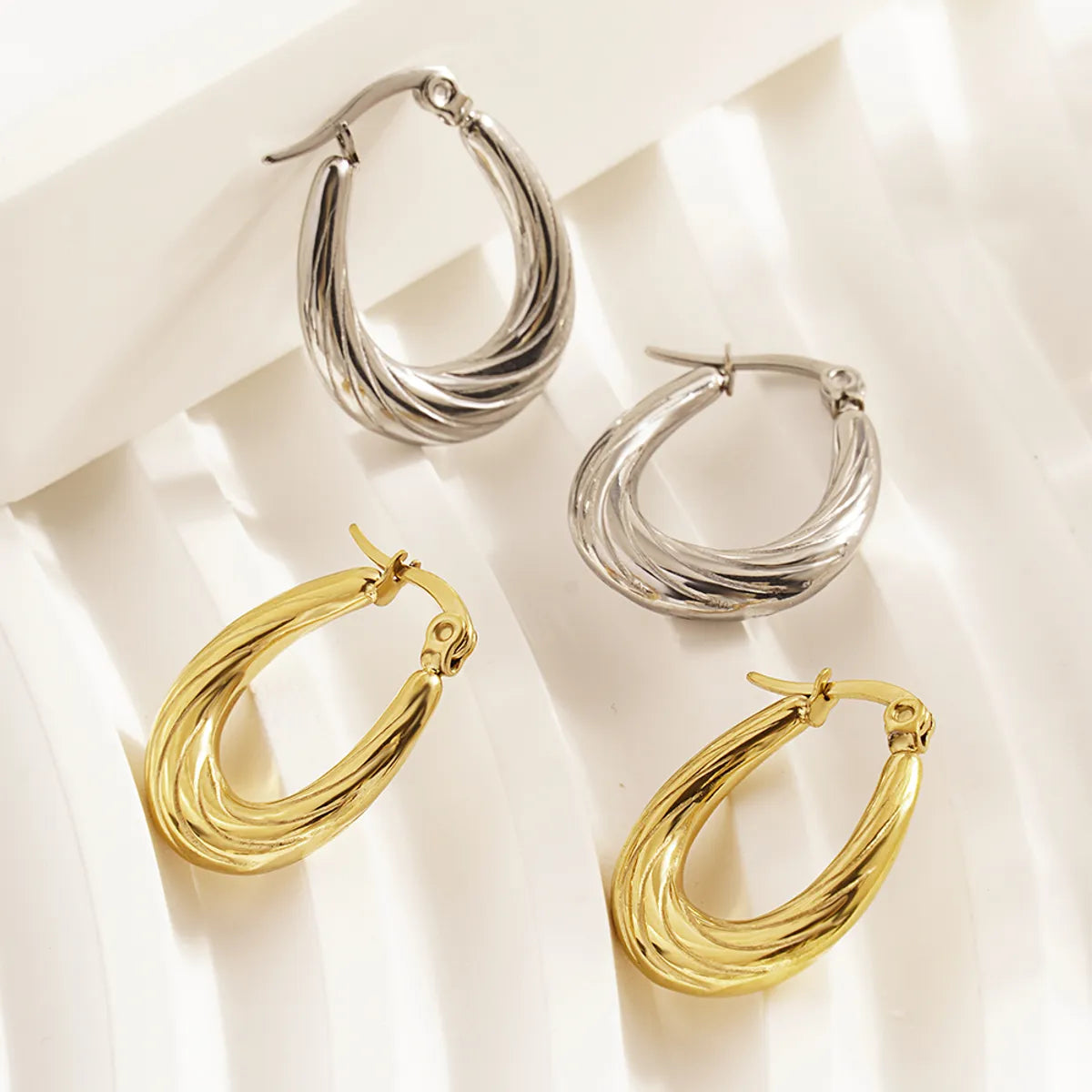 1 Pair Streetwear Stripe Plating Stainless Steel 18k Gold Plated Hoop Earrings