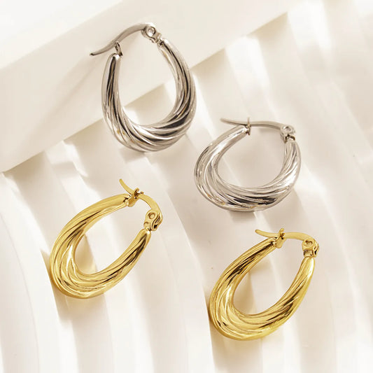 1 Pair Streetwear Stripe Plating Stainless Steel 18k Gold Plated Hoop Earrings