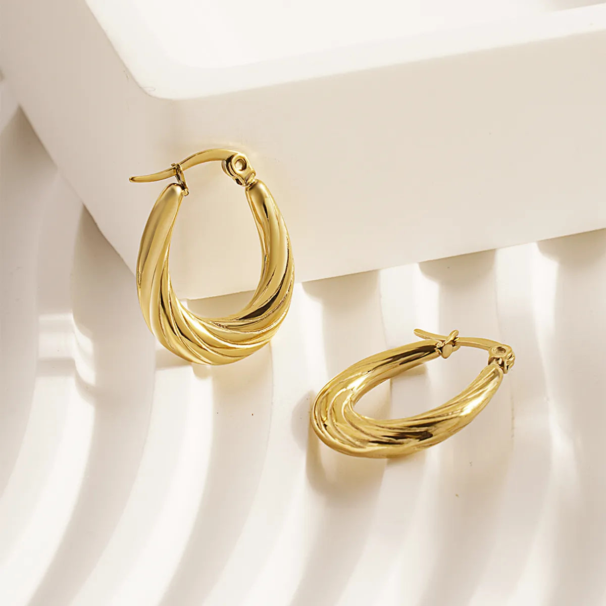 1 Pair Streetwear Stripe Plating Stainless Steel 18k Gold Plated Hoop Earrings